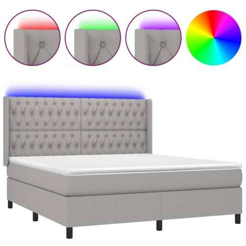 Krevet box spring s madracem LED svjetlosivi 180x200 cm tkanina - Svjetlosiva 180 x 200 cm Dizajn s gumbima Cijena