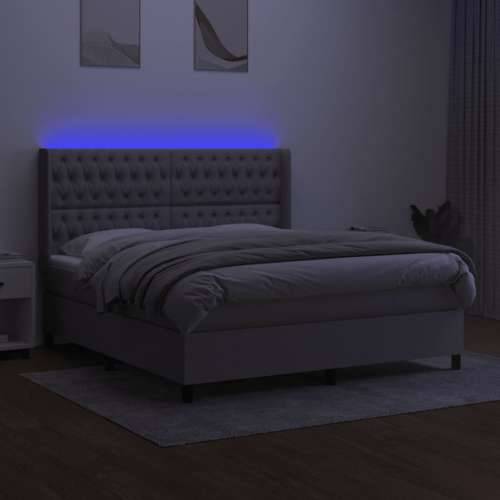 Krevet box spring s madracem LED svjetlosivi 180x200 cm tkanina - Svjetlosiva 180 x 200 cm Dizajn s gumbima Cijena