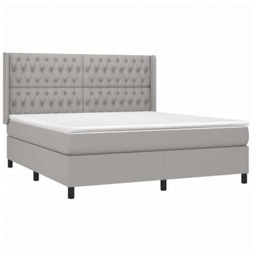 Krevet box spring s madracem LED svjetlosivi 180x200 cm tkanina - Svjetlosiva 180 x 200 cm Dizajn s gumbima Cijena