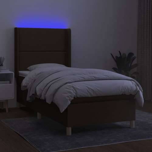 Krevet box spring s madracem LED tamnosmeđi 100x200 cm tkanina - Tamno smeđa 100 x 200 cm Obično s čavlima Cijena