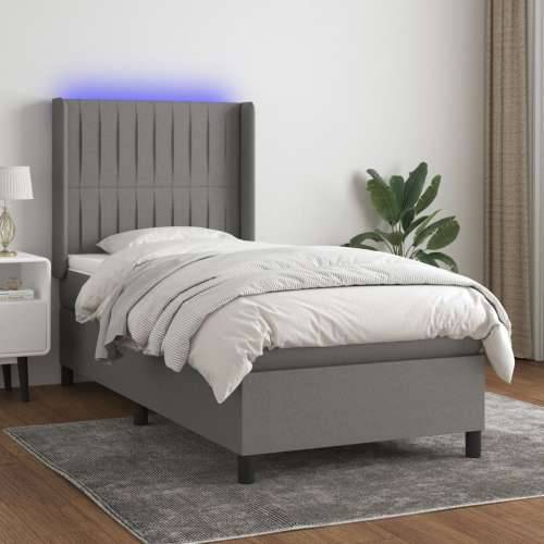 Krevet box spring s madracem LED tamnosivi 90x200 cm tkanina - Tamno siva 90 x 200 cm Okomite pruge Cijena