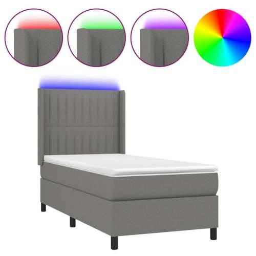 Krevet box spring s madracem LED tamnosivi 90x200 cm tkanina - Tamno siva 90 x 200 cm Okomite pruge Cijena