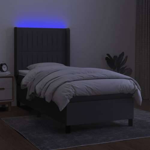 Krevet box spring s madracem LED tamnosivi 90x200 cm tkanina - Tamno siva 90 x 200 cm Okomite pruge Cijena