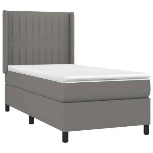 Krevet box spring s madracem LED tamnosivi 90x200 cm tkanina - Tamno siva 90 x 200 cm Okomite pruge Cijena