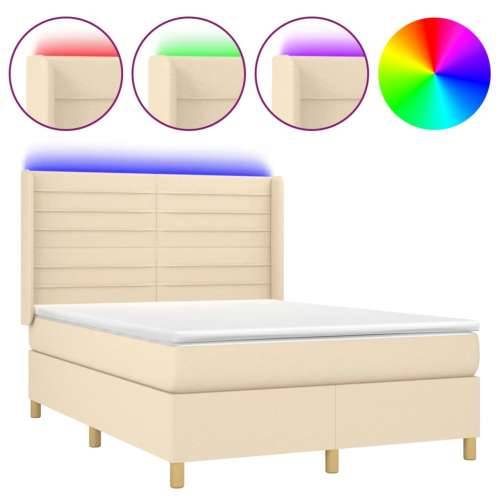 Krevet box spring s madracem LED krem 140x200 cm od tkanine - Krema 140 x 200 cm vodoravne pruge Cijena