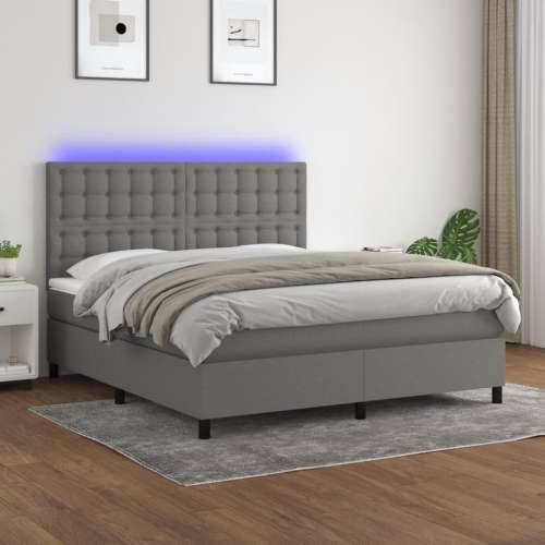 Krevet box spring s madracem LED tamnosivi 180x200 cm tkanina - Tamno siva 180 x 200 cm gumbi Cijena