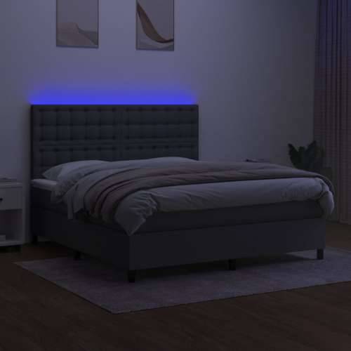 Krevet box spring s madracem LED tamnosivi 180x200 cm tkanina - Tamno siva 180 x 200 cm gumbi Cijena