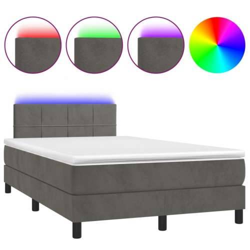 Krevet box spring s madracem LED tamnosivi 120 x 200 cm baršun - Tamno siva 120 x 200 cm Blok s kvadratima Cijena