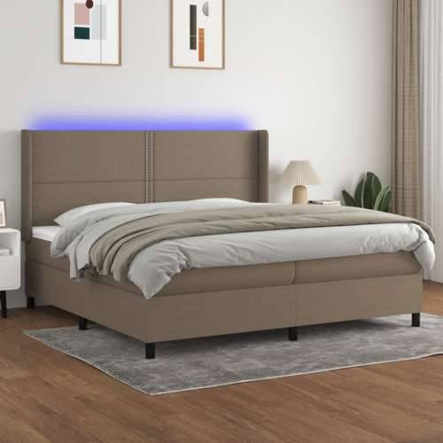Krevet box spring s madracem LED smeđesivi 200x200 cm tkanina - Sivo-smeđa 200 x 200 cm Obično s čavlima Cijena