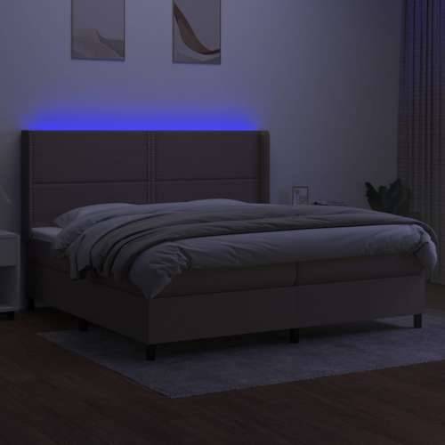 Krevet box spring s madracem LED smeđesivi 200x200 cm tkanina - Sivo-smeđa 200 x 200 cm Obično s čavlima Cijena