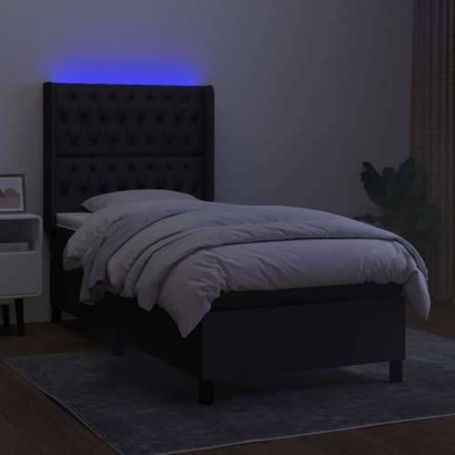 Krevet box spring s madracem LED crni 100x200 cm od tkanine - Crna 100 x 200 cm Dizajn s gumbima Cijena