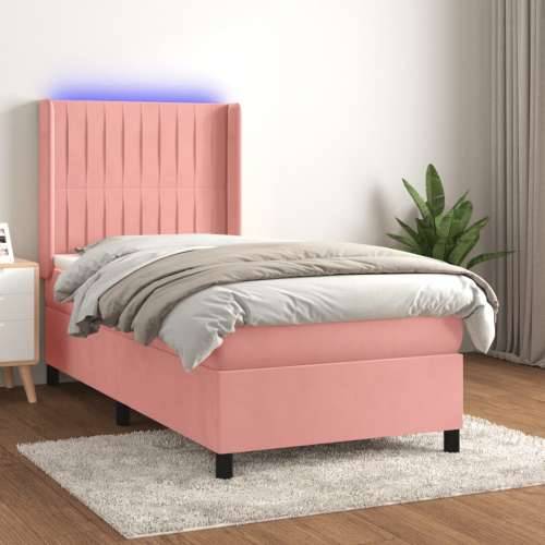 Krevet box spring s madracem LED ružičasti 90x190 cm baršunasti - Ružičasta 90 x 190 cm Okomite pruge Cijena