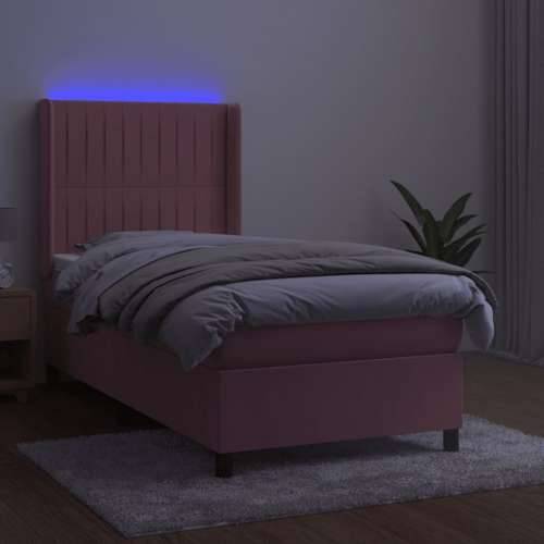 Krevet box spring s madracem LED ružičasti 90x190 cm baršunasti - Ružičasta 90 x 190 cm Okomite pruge Cijena