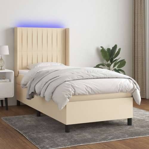 Krevet box spring s madracem LED krem 90x200 cm od tkanine - Krema 90 x 200 cm Okomite pruge Cijena