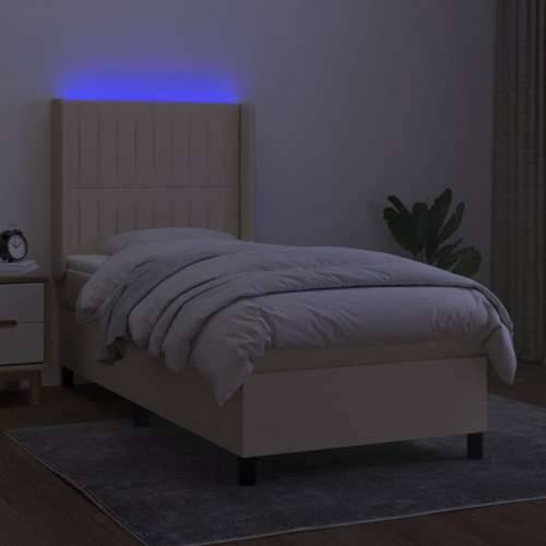 Krevet box spring s madracem LED krem 90x200 cm od tkanine - Krema 90 x 200 cm Okomite pruge Cijena