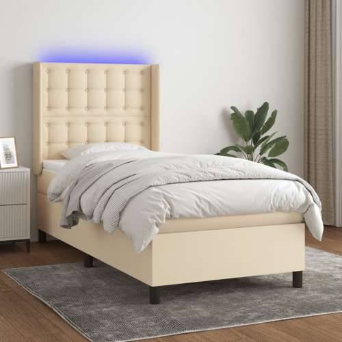 Krevet box spring s madracem LED krem 80 x 200 cm od tkanine - Krema 80 x 200 cm gumbi Cijena