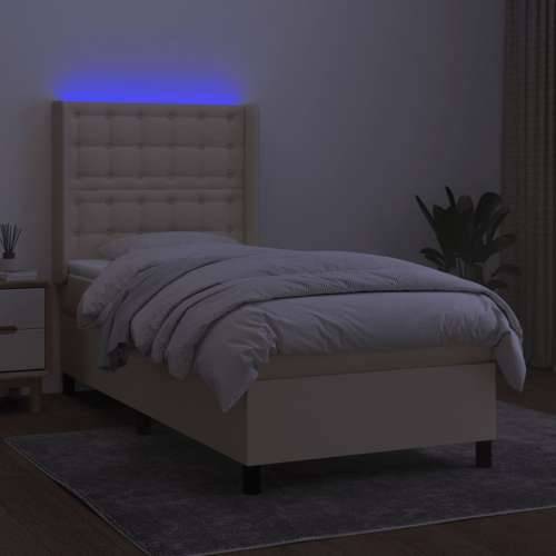 Krevet box spring s madracem LED krem 80 x 200 cm od tkanine - Krema 80 x 200 cm gumbi Cijena