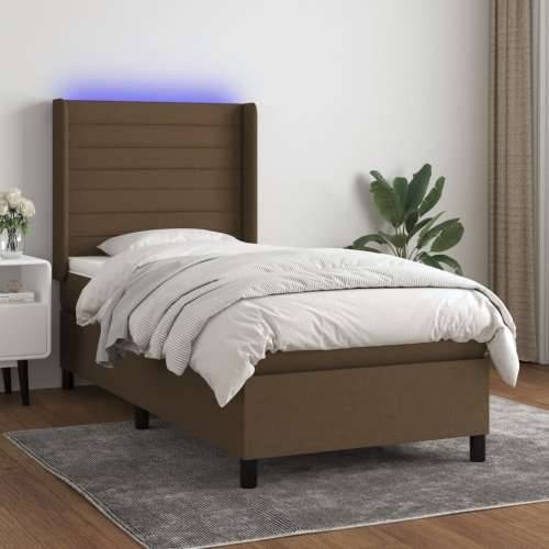 Krevet box spring s madracem LED tamnosmeđi 80 x 200 cm tkanina - Tamno smeđa 80 x 200 cm vodoravne pruge Cijena