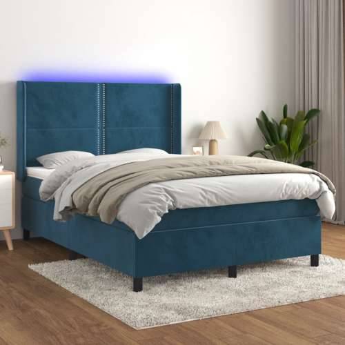 Krevet box spring s madracem LED tamnoplavi 140x200 cm baršun - Tamno plava 140 x 200 cm Obično s čavlima Cijena