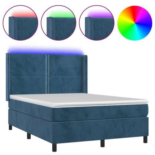 Krevet box spring s madracem LED tamnoplavi 140x200 cm baršun - Tamno plava 140 x 200 cm Obično s čavlima Cijena