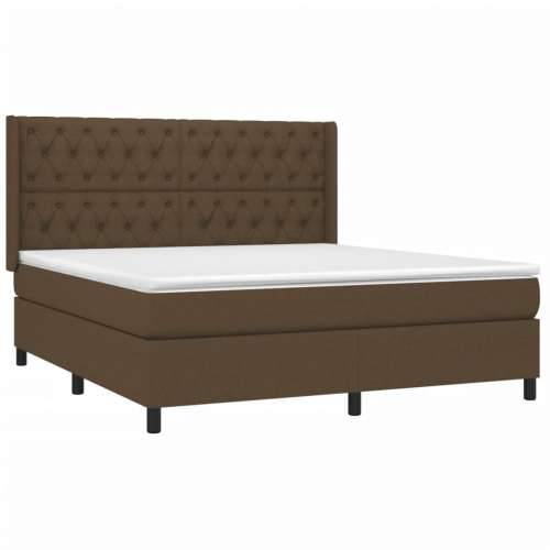 Krevet box spring s madracem LED tamnosmeđi 160x200 cm tkanina - Tamno smeđa 160 x 200 cm Dizajn s gumbima Cijena