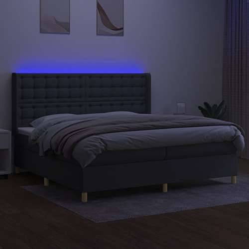 Krevet box spring s madracem LED tamnosivi 200x200 cm tkanina - Tamno siva 200 x 200 cm gumbi Cijena