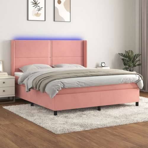 Krevet box spring s madracem LED ružičasti 160x200cm baršunasti - Ružičasta 160 x 200 cm Obično s čavlima Cijena