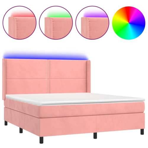 Krevet box spring s madracem LED ružičasti 160x200cm baršunasti - Ružičasta 160 x 200 cm Obično s čavlima Cijena