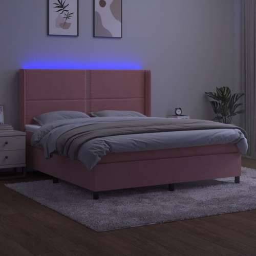 Krevet box spring s madracem LED ružičasti 160x200cm baršunasti - Ružičasta 160 x 200 cm Obično s čavlima Cijena