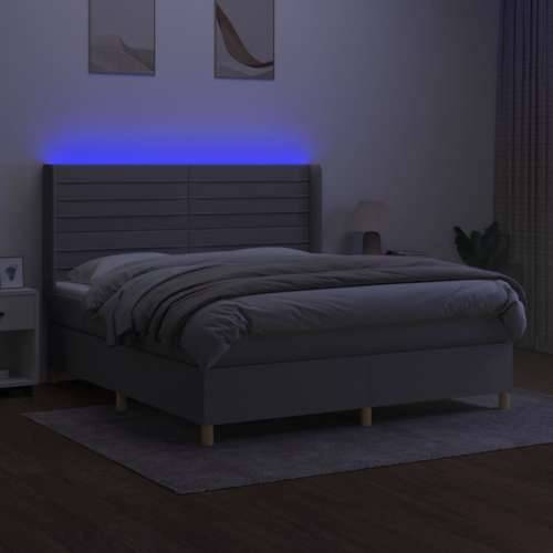 Krevet box spring s madracem LED svjetlosivi 180x200 cm tkanina - Svjetlosiva 180 x 200 cm vodoravne pruge Cijena