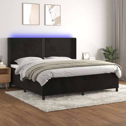 Krevet box spring s madracem LED crni 200x200 cm baršun - Crna 200 x 200 cm Obično s čavlima Cijena
