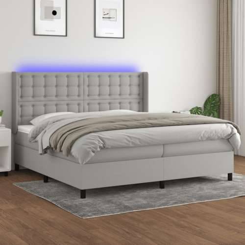 Krevet box spring s madracem LED svjetlosivi 200x200 cm tkanina - Svjetlosiva 200 x 200 cm gumbi Cijena