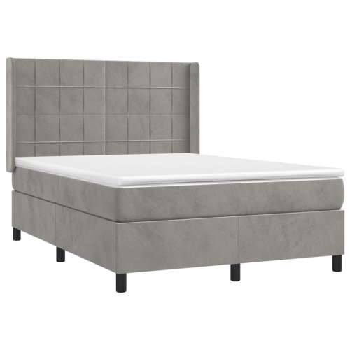 Krevet box spring s madracem LED svjetlosivi 140x200 cm baršun - Svjetlosiva 140 x 200 cm Blok s kvadratima Cijena