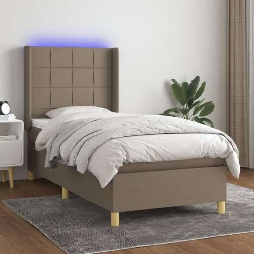 Krevet box spring s madracem LED smeđesivi 80 x 200 cm tkanina - Sivo-smeđa 80 x 200 cm Blok s kvadratima Cijena