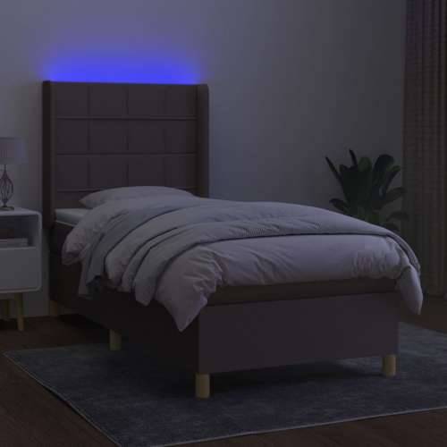 Krevet box spring s madracem LED smeđesivi 80 x 200 cm tkanina - Sivo-smeđa 80 x 200 cm Blok s kvadratima Cijena