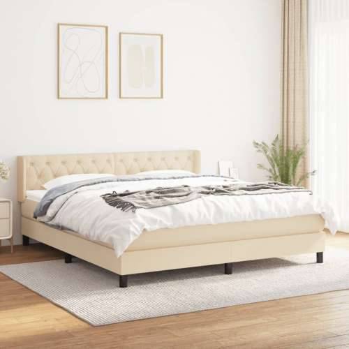 Krevet s oprugama i madracem krem 160x200 cm od tkanine - Krema 160 x 200 cm Dizajn s gumbima Cijena