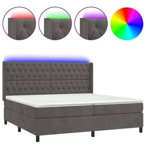 Krevet box spring s madracem LED tamnosivi 200x200 cm baršun - Tamno siva 200 x 200 cm Dizajn s gumbima Cijena