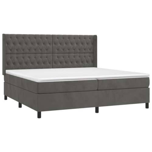 Krevet box spring s madracem LED tamnosivi 200x200 cm baršun - Tamno siva 200 x 200 cm Dizajn s gumbima Cijena