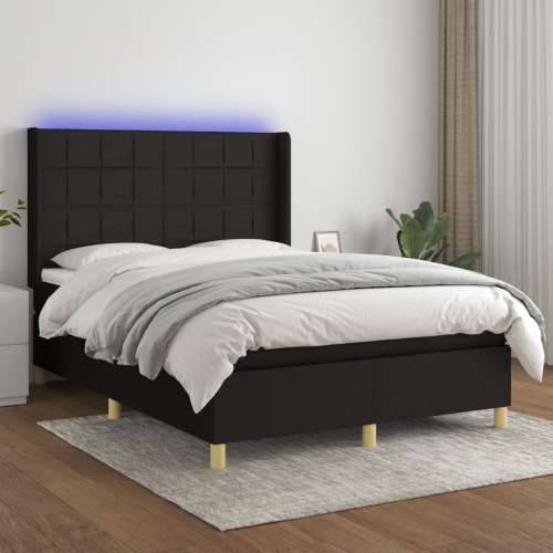 Krevet box spring s madracem LED crni 140x200 cm od tkanine - Crna 140 x 200 cm Blok s kvadratima Cijena