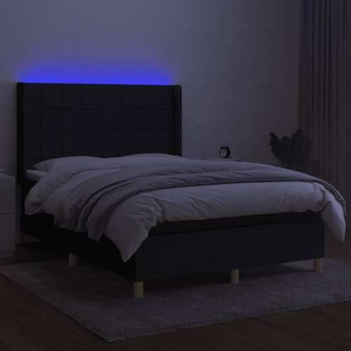 Krevet box spring s madracem LED crni 140x200 cm od tkanine - Crna 140 x 200 cm Blok s kvadratima Cijena