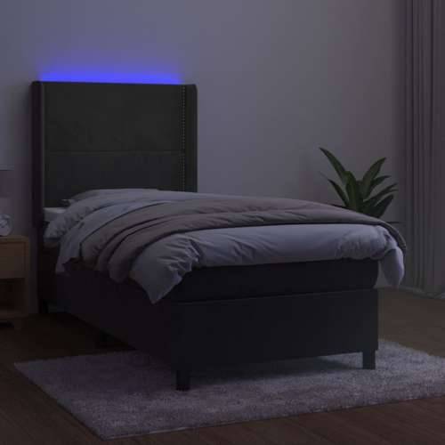 Krevet box spring s madracem LED tamnosivi 80 x 200 cm baršun - Tamno siva 80 x 200 cm Obično s čavlima Cijena