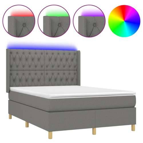 Krevet box spring s madracem LED tamnosivi 140x200 cm tkanina - Tamno siva 140 x 200 cm Dizajn s gumbima Cijena