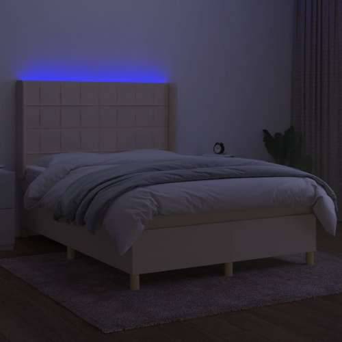 Krevet box spring s madracem LED krem 140x190 cm od tkanine - Krema 140 x 190 cm Blok s kvadratima Cijena