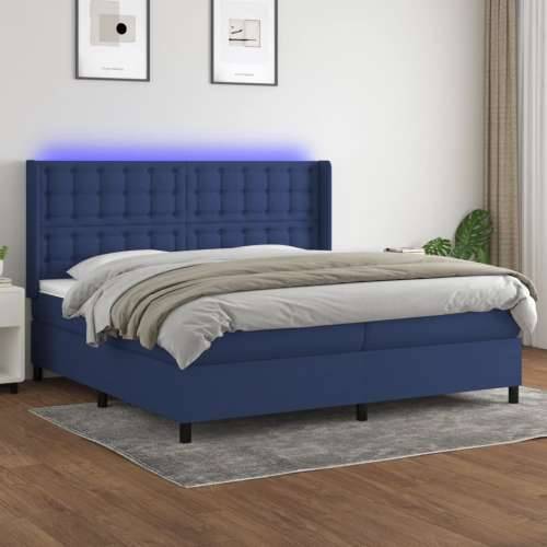 Krevet box spring s madracem LED plavi 200x200 cm od tkanine - Plava 200 x 200 cm gumbi Cijena