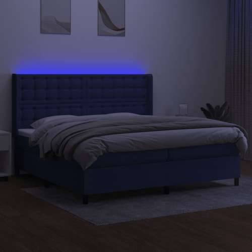 Krevet box spring s madracem LED plavi 200x200 cm od tkanine - Plava 200 x 200 cm gumbi Cijena