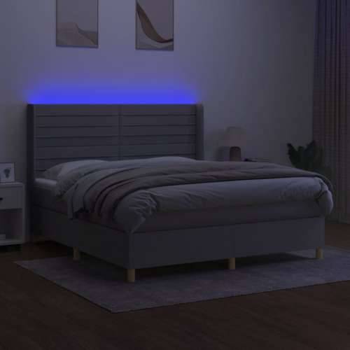 Krevet box spring s madracem LED svjetlosivi 160x200 cm tkanina - Svjetlosiva 160 x 200 cm vodoravne pruge Cijena