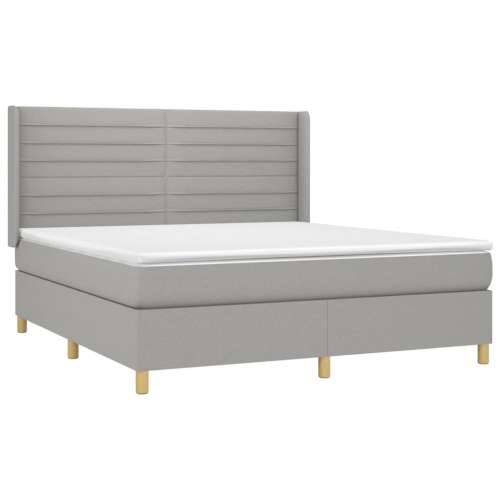 Krevet box spring s madracem LED svjetlosivi 160x200 cm tkanina - Svjetlosiva 160 x 200 cm vodoravne pruge Cijena