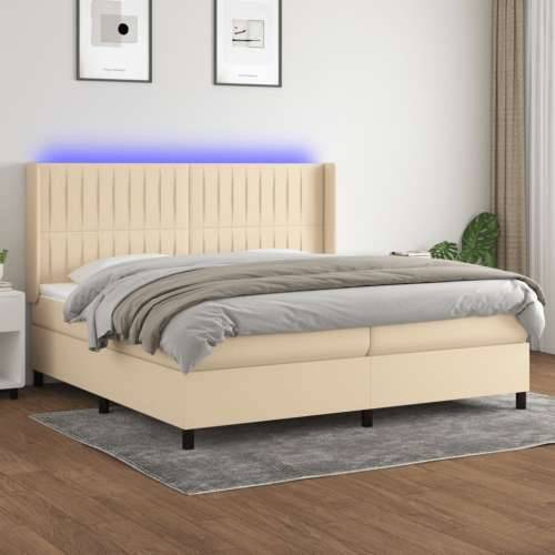 Krevet box spring s madracem LED krem 200x200 cm od tkanine - Krema 200 x 200 cm Okomite pruge Cijena