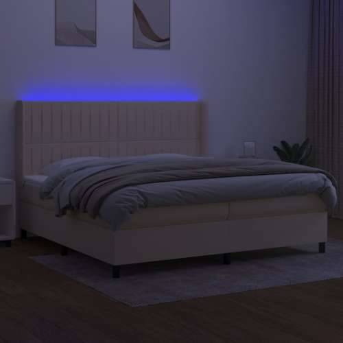 Krevet box spring s madracem LED krem 200x200 cm od tkanine - Krema 200 x 200 cm Okomite pruge Cijena