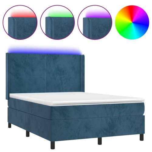 Krevet box spring s madracem LED tamnoplavi 140x200 cm baršun - Tamno plava 140 x 200 cm Gladak dizajn Cijena